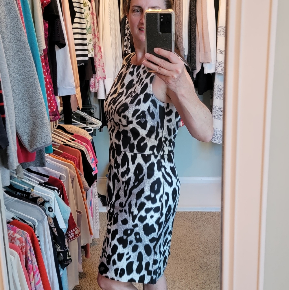 Ann Taylor black and white leopard print sheath dress size 12
